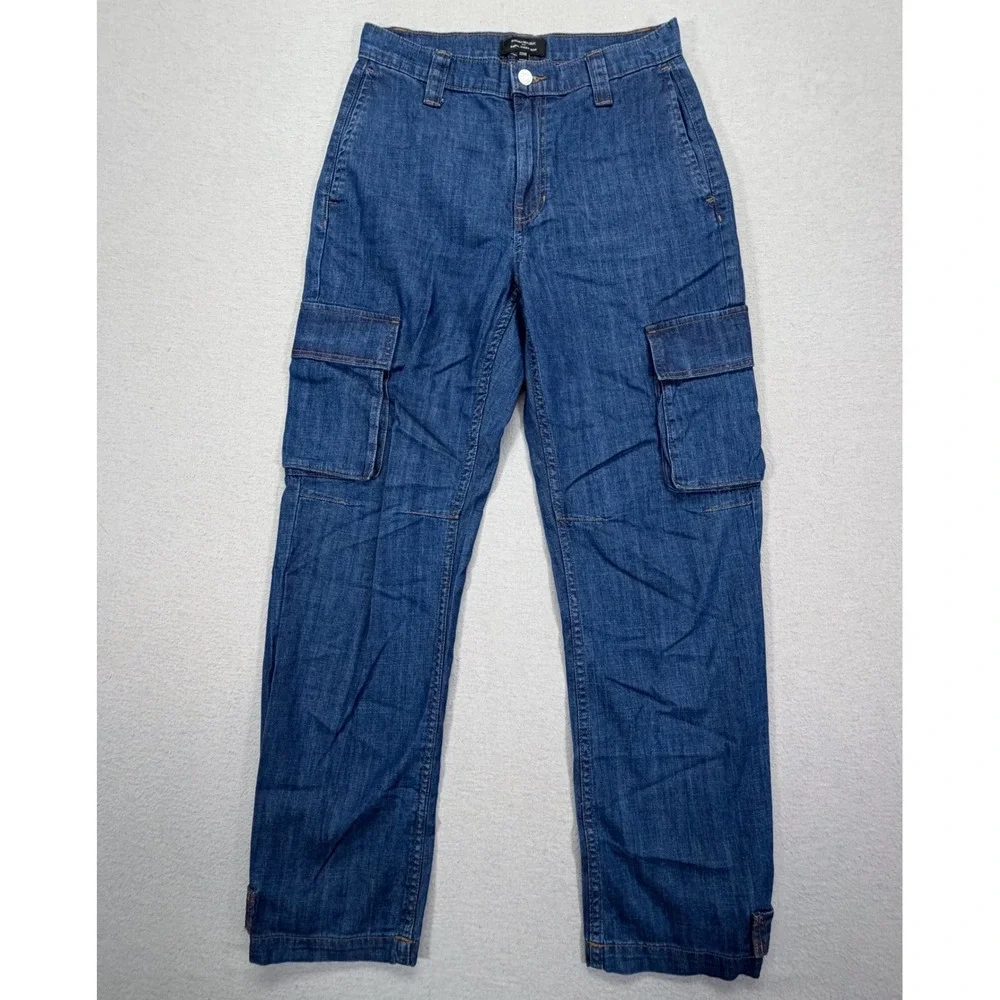 Banana Republic Womens Barrel Cargo Jean Relaxed Blue High Rise Utility 27/4R